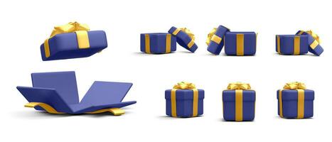 impostato di 3d realistico regalo scatole con oro nastro isolato su bianca sfondo. sorpresa scatole. vettore illustrazione