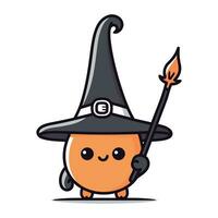 carino Halloween zucca personaggio nel strega cappello e manico di scopa vettore illustrazione.