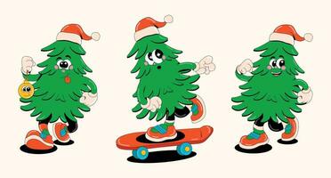 divertente retrò personaggi fatto a partire dal Natale alberi. impostato di vettore i regali nel Anni '60 -'80 stile. allegro Natale e contento nuovo anno.