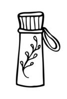 scarabocchio thermos bottiglia per escursionismo, campeggio, caffè amanti. semplice linea disegno.alla moda scarabocchio vettore illustrazione. prefabbricato logo o icona. isolato su bianca sfondo.