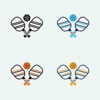 pickleball pagaia con palla vettore simbolo icona per gli sport racchetta diverso colore su bianca sfondo