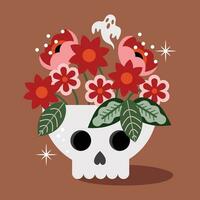 vettore illustrazione di cranio con bellissimo fiori