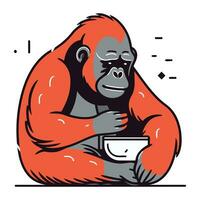 gorilla con un' ciotola di latte. vettore illustrazione nel cartone animato stile.