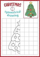 Natale simmetrico disegno foglio di lavoro. completare abete albero immagine. vettore inverno vacanza scrittura pratica foglio di lavoro. stampabile nero e bianca attività per prescolastico bambini. copia il immagine