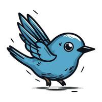 mano disegnato cartone animato blu uccello. vettore illustrazione isolato su bianca sfondo.