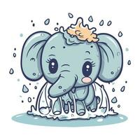 carino cartone animato elefante con spruzzi di acqua. vettore illustrazione.