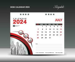 luglio 2024 modello. scrivania calendario 2024 modello con cerchio telaio può essere uso foto, parete calendario disegno, pianificatore, aziendale calendario 2024 creativo design modello, stampa, annuncio, vettore