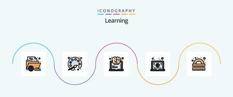 apprendimento linea pieno piatto 5 icona imballare Compreso disegno. tutorial. apprendimento. apprendimento. pensare vettore