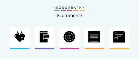 e-commerce glifo 5 icona imballare Compreso sito web. più. pagare. trova. i soldi. creativo icone design vettore