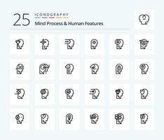 mente processi e umano Caratteristiche 25 linea icona imballare Compreso mente. cervello. trasformare. strato. umano vettore