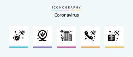 coronavirus glifo 5 icona imballare Compreso infetto. batteri. infetto la zona. In tutto il mondo. medico. creativo icone design vettore