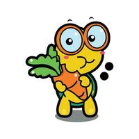 carino tartaruga mangiare carota cartone animato vettore illustrazione