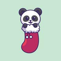 carino panda nel Natale calzino semplice cartone animato vettore illustrazione Natale concetto icona isolato