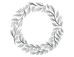 botanico decorazione, scarabocchio ramo con foglie, erbaceo ghirlanda. vettore isolato nero e bianca latino alfabeto lettera o.