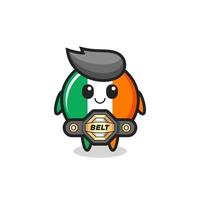 la mascotte del distintivo della bandiera dell'Irlanda del combattente di mma con una cintura vettore