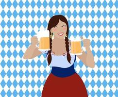 ragazza più oktoberfest con boccali di birra. bella donna in abito bavarese vettore