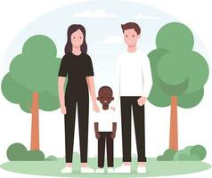 bianca coppia con un' nero bambino diversità e unità concetto vettore illustrazione, bianca coppia con un' nero bambino famiglia azione vettore Immagine