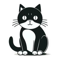 carino nero e bianca gatto seduta su un' bianca sfondo. vettore illustrazione.