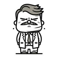 cartone animato illustrazione di un' uomo con baffi e cravatta accigliato. vettore