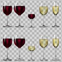 bicchieri pieni e vuoti per vino bianco e rosso. vettore