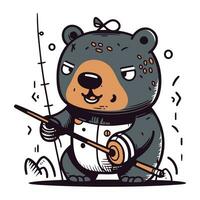 orso con un' pesca asta. vettore illustrazione di un' cartone animato orso.