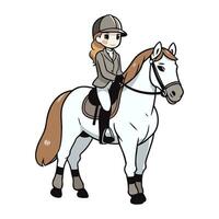 illustrazione di un' ragazza equitazione un' cavallo su bianca sfondo vettore