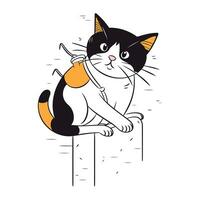 carino gatto seduta su il recinzione. vettore illustrazione di un' gatto.