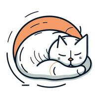 carino gatto addormentato su cuscino. vettore illustrazione nel scarabocchio stile.