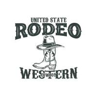 rodeo cowboy occidentale t camicia design. Arizona rodeo cowboy caos Vintage ▾ mano disegnato illustrazione t camicia design. Vintage ▾ cappello e stivale illustrazione, abbigliamento, t camicia disegno, occidentale, Stati Uniti d'America t camicia design vettore