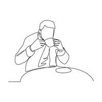 uno continuo linea disegno di persone attività nel caffè negozio. caffè negozio attività design nel semplice lineare stile illustrazione. vettore