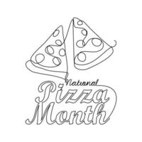uno continuo linea disegno di nazionale Pizza mese con bianca sfondo. nazionale Pizza mese design nel semplice lineare stile. nazionale Pizza mese design concetto vettore illustrazione.
