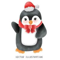 adorabile inverno pinguino con rosso sciarpa e cappello capriccioso Natale illustrazione vettore