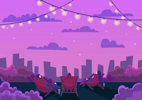 cartone animato colore personaggi persone e notte città paesaggio scena concetto. vettore