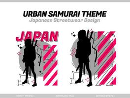 urbano samurai. samurai vettore silhouette per design maglietta concetto. giapponese abbigliamento di strada maglietta design. silhouette per giapponese tema. samurai abbigliamento di strada maglietta. cyberpunk tema samurai.