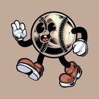 retrò cartone animato baseball portafortuna manifesto. Vintage ▾ gioco palle personaggio vettore illustrazione.