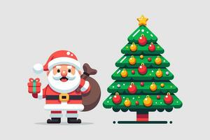 un' allegro Santa Claus Tenere un' regalo Borsa. un' Natale albero ornato con ornamenti.natale Magia, festivo digitale illustrazione vettore