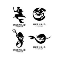 impostare la raccolta dell'illustrazione del design dell'icona del logo della sirena vettore