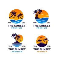 set di illustrazione del design del logo della spiaggia al tramonto della collezione vettore