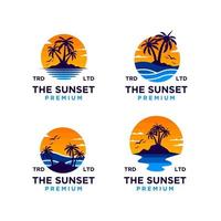 set di illustrazione del design del logo della spiaggia al tramonto della collezione vettore