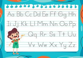 alfabeto tracciato foglio di lavoro per bambini vettore