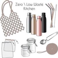 illustrazioni di utensili da cucina ecologici a rifiuti zero. riutilizzabile naturale vettore
