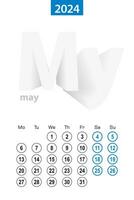 calendario per Maggio 2024, blu cerchio design. inglese linguaggio, settimana inizia su lunedì. vettore