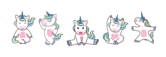 vettore di unicorno kawaii. set di pony magico con arcobaleno colorato