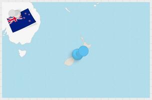 carta geografica di nuovo Zelanda con un' appuntato blu spillo. appuntato bandiera di nuovo zelanda. vettore