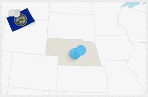 carta geografica di Nebraska con un' appuntato blu spillo. appuntato bandiera di Nebraska. vettore