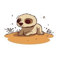 carino cartone animato bradipo seduta su il sabbia. vettore illustrazione.