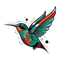 colorato colibrì con ornamentale Ali. mano disegnato vettore illustrazione.