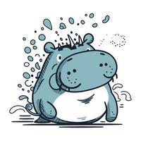 carino cartone animato ippopotamo con acqua gocce. vettore mano disegnato illustrazione.