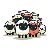 carino cartone animato pecore. vettore illustrazione di un' gregge di pecore.