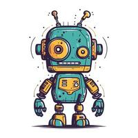 carino cartone animato robot. mano disegnato vettore illustrazione. scarabocchio stile.